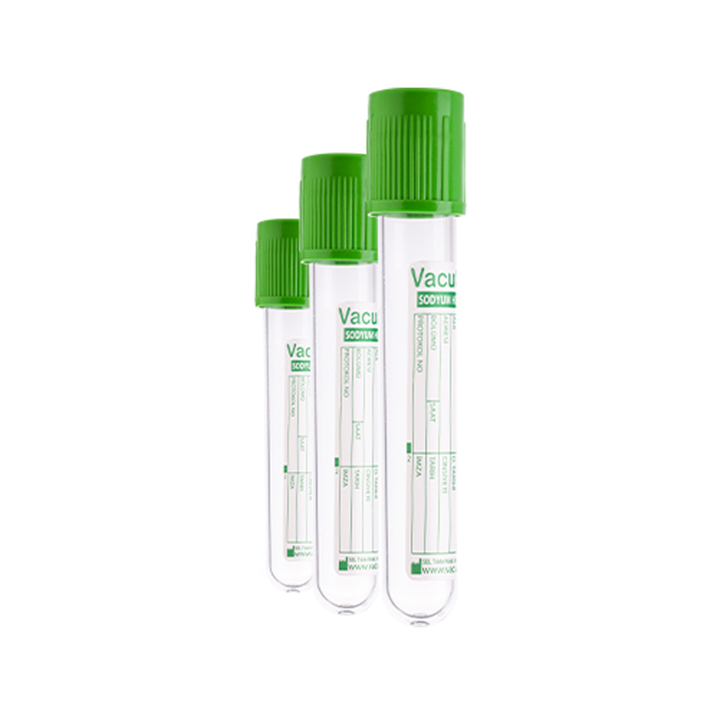Blood collection tube with green cap, sterile, 13 × 75 mm, 4 ml blood, pack of 100 (sodium heparin), VACUSEL