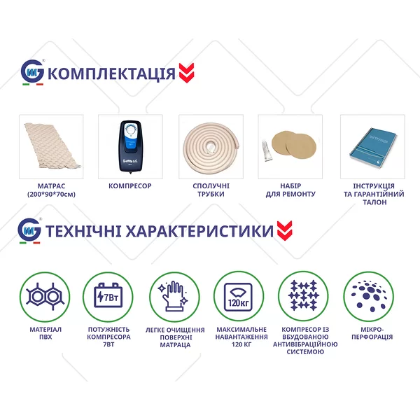 Протипролежневий комірчастий матрац GMA 5 із компресором Gi-emme Італія - Зображення 3