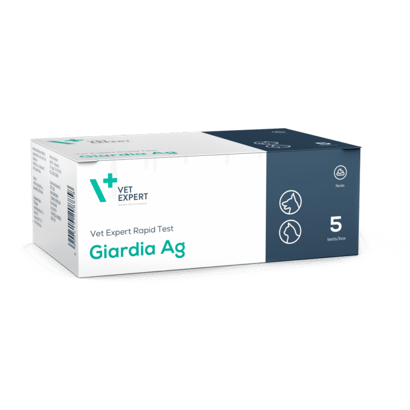 Vet Expert Giardia Ag rapid test for the qualitative detection of Giardia duodenalis (Giardia intestinalis/lamblia) antigen in the faeces of cats and dogs – 5 tests – NEW